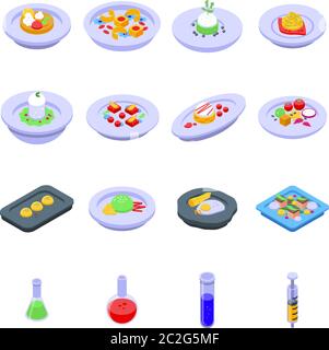 Molecular cuisine icons set, isometric style Stock Vector