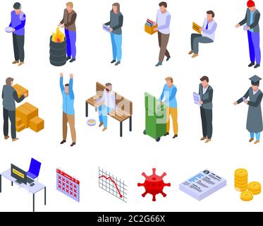 Jobless icons set, isometric style Stock Vector