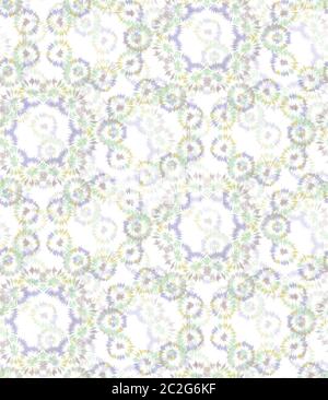 Blurry shibori tie dye naive daisy background. Seamless pattern on bleached resist white. Spring neo mint pastel for irregular dip dyed batik textile Stock Vector