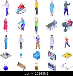 Nursing home icons set, isometric style Stock Vector
