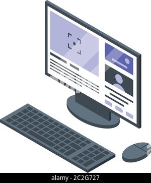 Security guard computer icon, isometric style Stock Vector