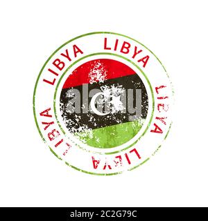 Libya sign, vintage grunge imprint with flag on white Stock Vector