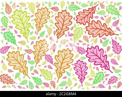 bright colorful cartoon style modern oak leaf repeating pattern design Stock Photo