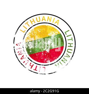 Lithuania sign, vintage grunge imprint with flag on white Stock Vector