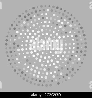 Grayscale colored abstract shapes made of dots in radial arrangement Stock Vector