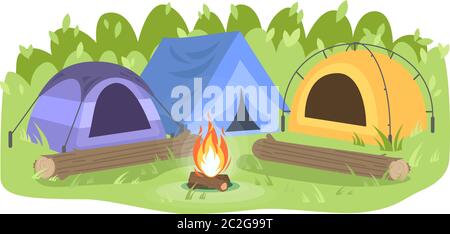 Day camp semi flat vector illustration Stock Vector
