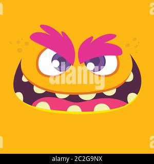 Cartoon monster face. Vector Halloween orange monster avatar Stock Vector