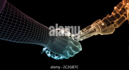 Technology Partnership with Handshake Between Robot and Human Stock Photo