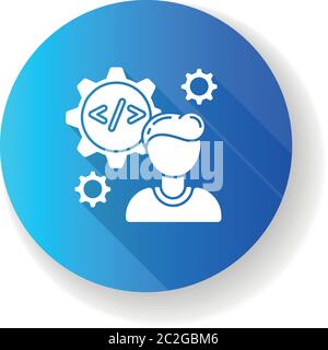 Software engineer blue flat design long shadow glyph icon Stock Vector