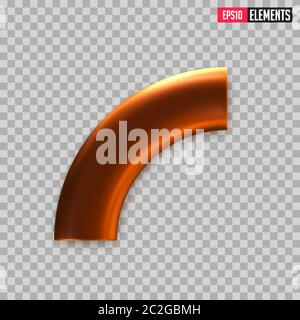 Golden Metal Segment or Semi Ring Shape. Decorative Geometric Vector Element of Metallic Golden Segment of Torus or Ring 3D Object Isolated on Transparent Background. Vector Illustration. Stock Vector