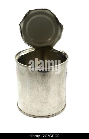 empty tin can on a white background Stock Photo