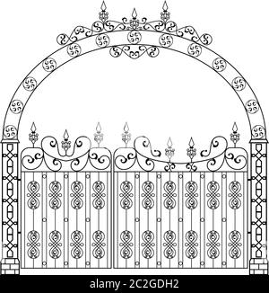 Wrought Iron Gate With Arch Vector Art Illustration Stock Vector