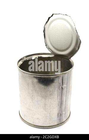 empty tin can on a white background Stock Photo