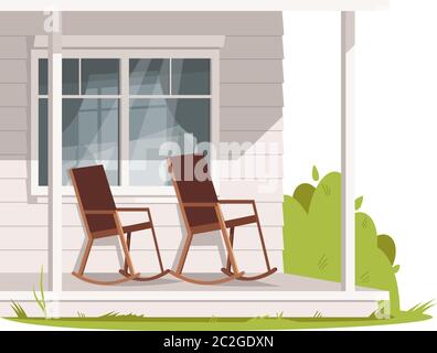 Patio with two armchairs semi flat RGB color vector illustration Stock Vector