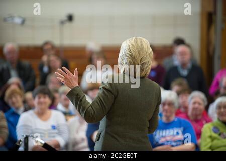 Newton Iowa USA, January 28, 2016: Democratic frontrunner Hillary Clinton, former U.S. senator and first lady, takes her campaign to Newton, Iowa about an hour outside Des Moines as she works to beat challenger Bernie Sanders at the Iowa Caucuses on Monday.  ©Bob Daemmrich Stock Photo