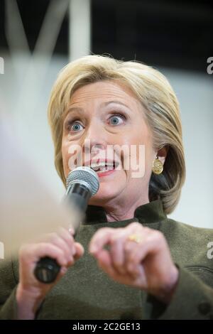 Newton Iowa USA, January 28, 2016: Democratic frontrunner Hillary Clinton, former U.S. senator and first lady, takes her campaign to Newton, Iowa about an hour outside Des Moines as she works to beat challenger Bernie Sanders at the Iowa Caucuses on Monday.  ©Bob Daemmrich Stock Photo