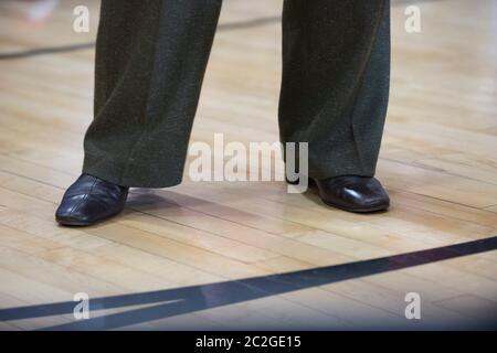 Newton Iowa USA, January 28, 2016: Democratic frontrunner Hillary Clinton, former U.S. senator and first lady, wears her trademark pantsuit and sensible shoes as she takes her campaign to Newton, Iowa about an hour outside Des Moines.  ©Bob Daemmrich Stock Photo