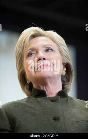 Newton Iowa USA, January 28, 2016: Democratic frontrunner Hillary Clinton, former U.S. senator and first lady, takes her campaign to Newton, Iowa about an hour outside Des Moines as she works to beat challenger Bernie Sanders at the Iowa Caucuses on Monday.  ©Bob Daemmrich Stock Photo