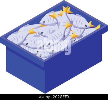 Full fish box icon, isometric style Stock Vector