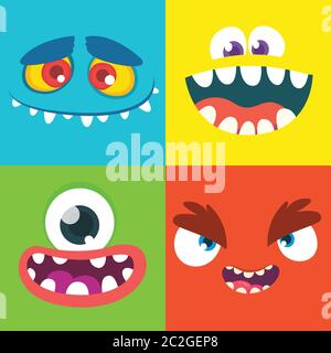 Cartoon monster faces. Vector clip art illustration with simple gradients Stock Vector