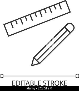 Pen and ruler pixel perfect linear icon Stock Vector