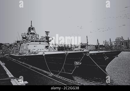The squadron Navy arrived at the port after joint exercises. Stock Vector
