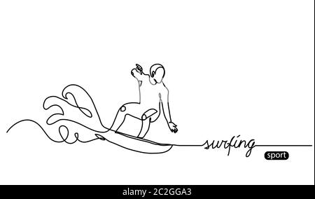 Surfing vector background, web banner, poster. Surfing sport minimalist illustration Stock Vector