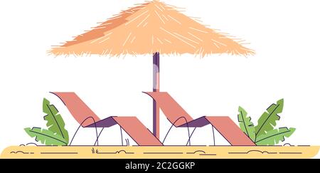 Chairs with umbrella semi flat RGB color vector illustration Stock Vector