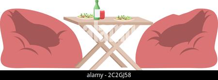 Summer food court semi flat RGB color vector illustration Stock Vector
