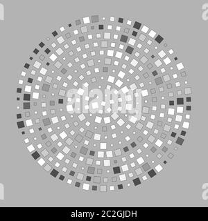 Grayscale colored abstract shapes made of dots in radial arrangement Stock Vector