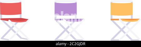 Colorful folding chairs semi flat RGB color vector illustration set Stock Vector