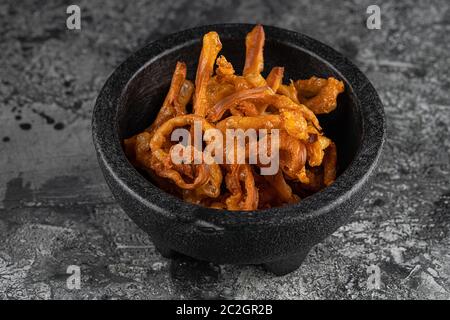 deep fried suluguni cheese on black background Stock Photo