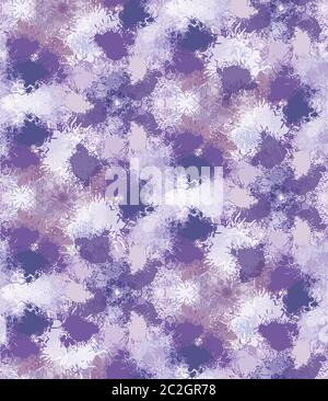 Blurry shibori tie dye abstract splash background. Seamless pattern on bleached resist white. Spring lilac pastel for irregular dip dyed batik textile Stock Vector