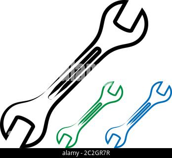 Open End Wrench Icon, Spanner Vector Art Illustration Stock Vector
