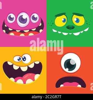 Set of different monster face illustration. Vector Stock Vector
