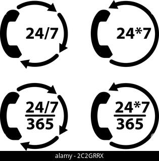 Phone Support Icon Responsive 24 7 Twenty Four Hours A Day Throughout The Year Vector Art Illustration Stock Vector Image Art Alamy