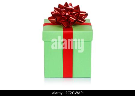 Christmas present birthday gift light green lime box ribbon isolated on a white background Stock Photo