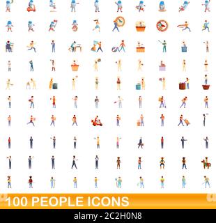 100 people icons set. Cartoon illustration of 100 people icons vector set isolated on white background Stock Vector