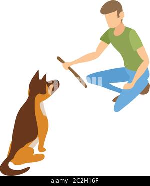 Dog wait wood stick icon. Isometric of dog wait wood stick vector icon for web design isolated on white background Stock Vector