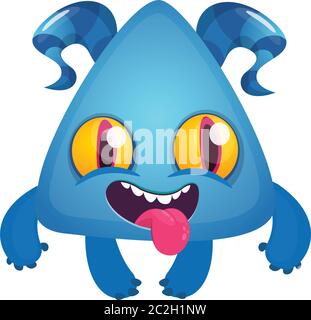 Happy cool cartoon monster. Horned vector monster character Stock Vector