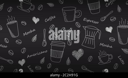 Hand drawn doodle coffee background, vector illustration Stock Vector