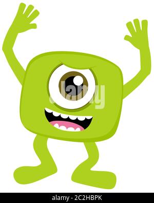 monster one brown eye alien creature green illustration Stock Photo