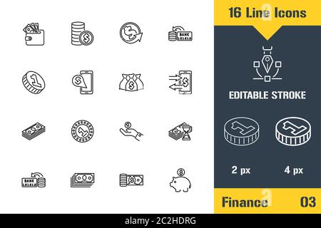 Banking, Finance, Money Icons set. Thin line icon - Outline flat vector illustration. Editable stroke pictogram. Premium quality graphics concept for Stock Vector