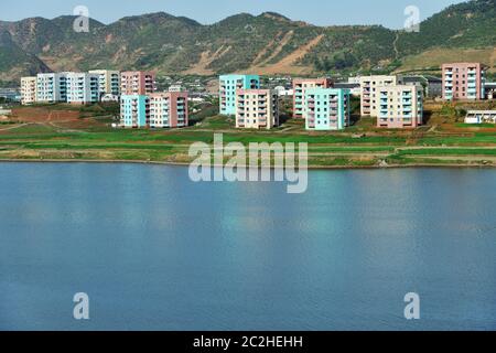 North Korea. Coastal urban-type settlement on the coast of the Japanese or Eastern Sea near Wonsan Stock Photo