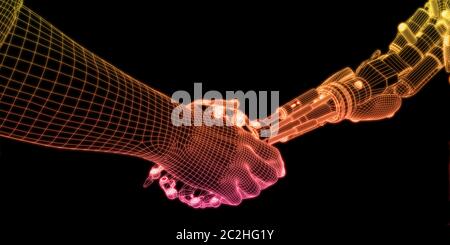 People and Machines Coexisting with Artificial Intelligence Virtual Entity Stock Photo