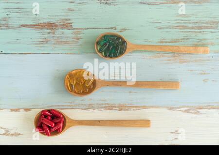 Medicine on spoons Stock Photo