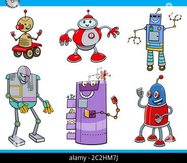 robots or droids cartoon characters set Stock Photo