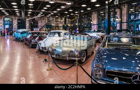 Istanbul, Turkey, 23 March 2019: Classic cars in Rahmi M. Koc Industrial Museum. Koc museum has one of the biggest auto vehicles Stock Photo