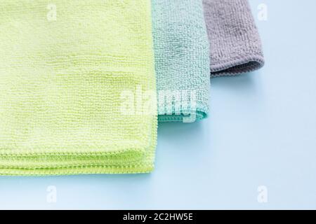 Three new microfiber cloth for cleaning and dusting Stock Photo
