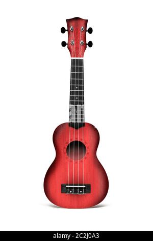 The Red ukulele guitar isolated on the white background Stock Photo
